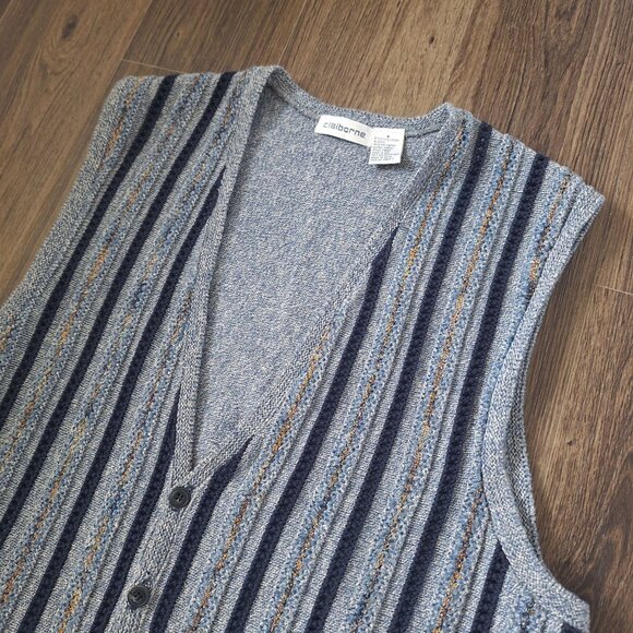 💙 Claiborne Vintage Knit Cotton Vest Size M/L Grandmacore Grandpacore Fall Wint - Picture 3 of 8